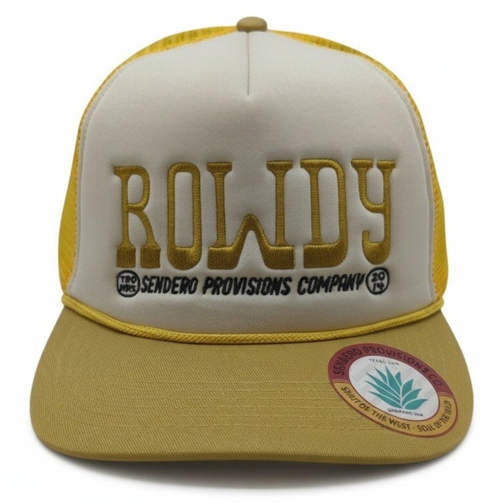 Sendero Provisions Co Rowdy Trucker Hat White Yellow Tan Western Snapback Cap